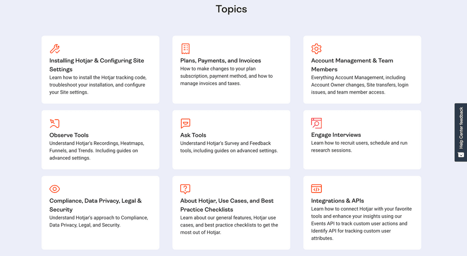 #Hotjar offers an easy-to-search knowledge base with videos and step-by-step tutorials 