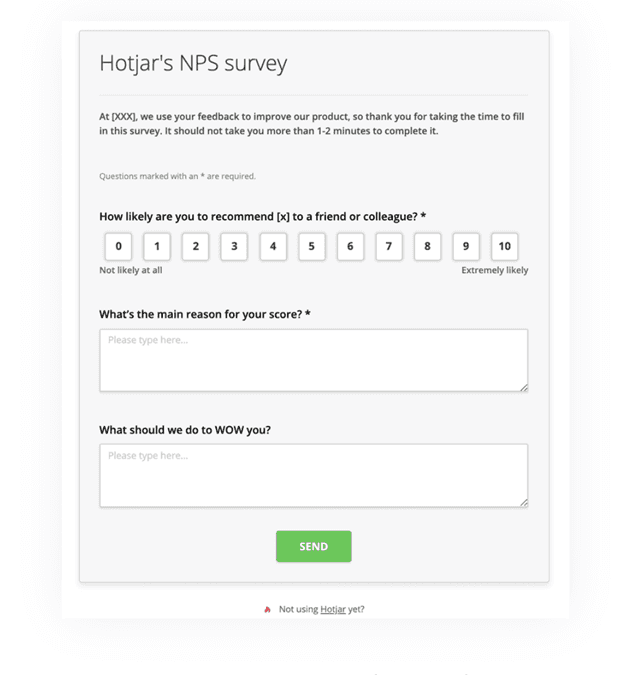 Hotjar NPS survey