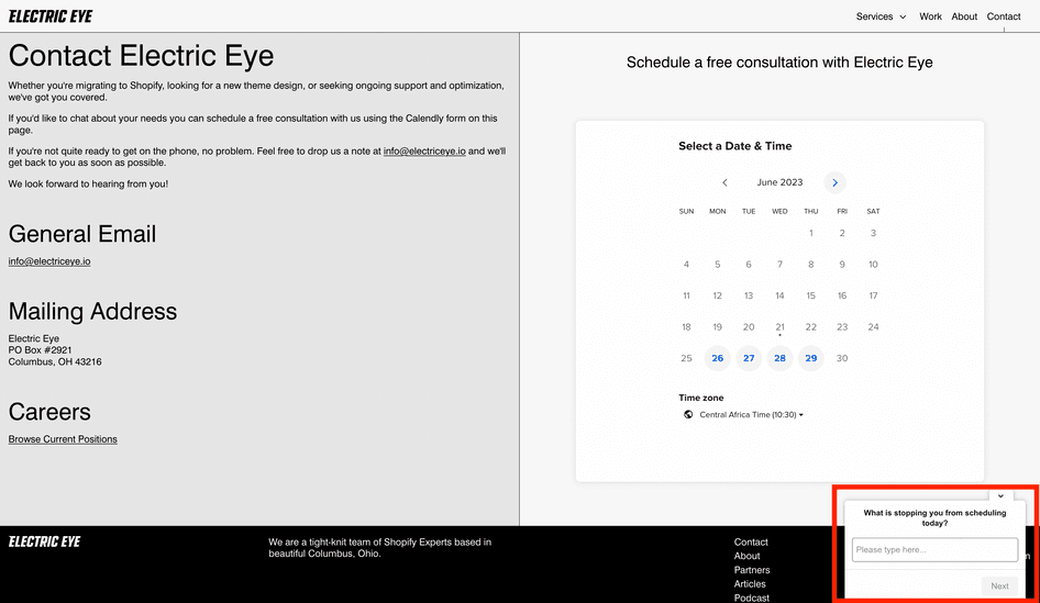 #Not just for clients: a Hotjar survey on Electric Eye’s own ‘Contact’ page seeks valuable qualitative data from prospects