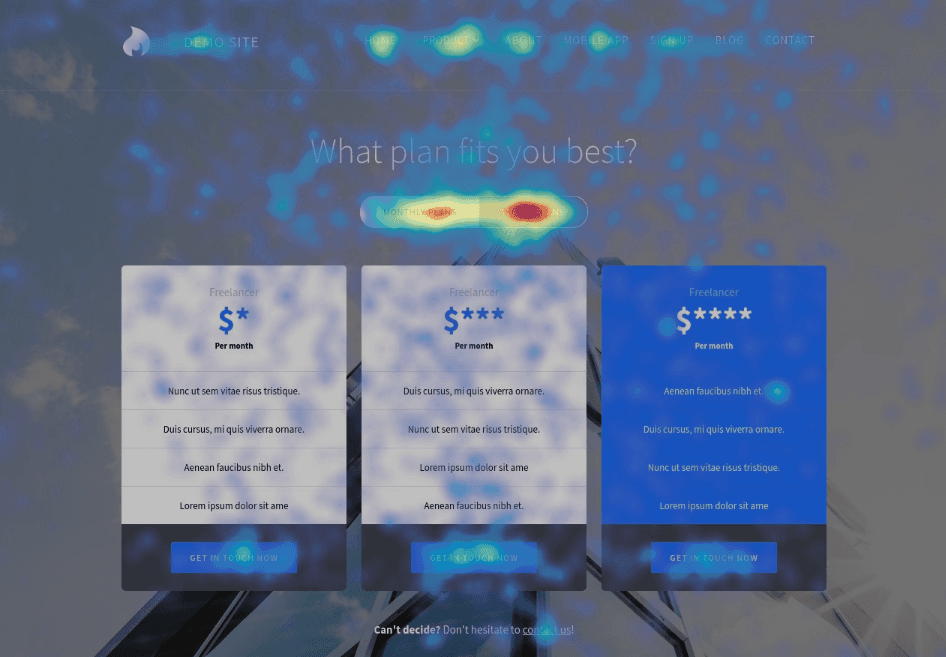 #A move map showing popular mouse positions on an example pricing page