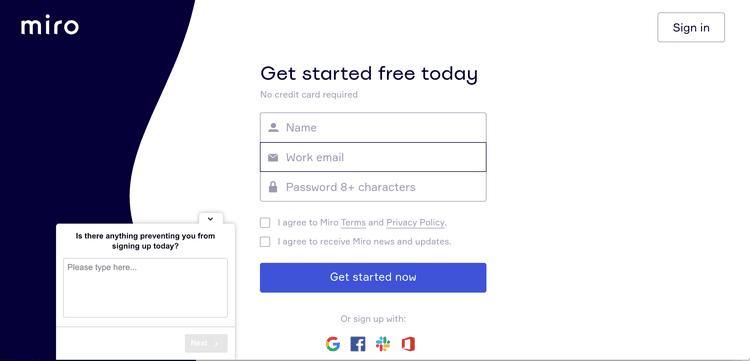 #Miro triggers a survey on their sign-up page 