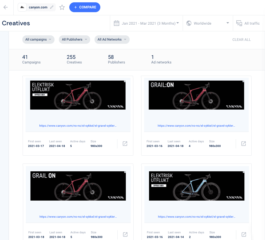 #SimilarWeb's Ad Creatives tool shows you your competitor's ad strategy across all of their campaigns and platforms