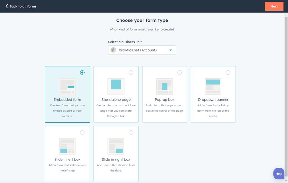 #HubSpot Free Online Form Builder lets you choose a form type before creating a survey